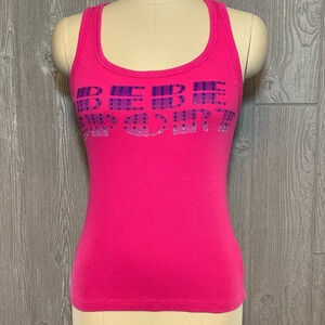 Bebe Sport Pink Embellished Rib Knit Tank M